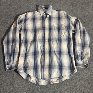 Stetson Mens Blue Plaid Long Sleeve Button Down Cotton Western Shirt Size M
